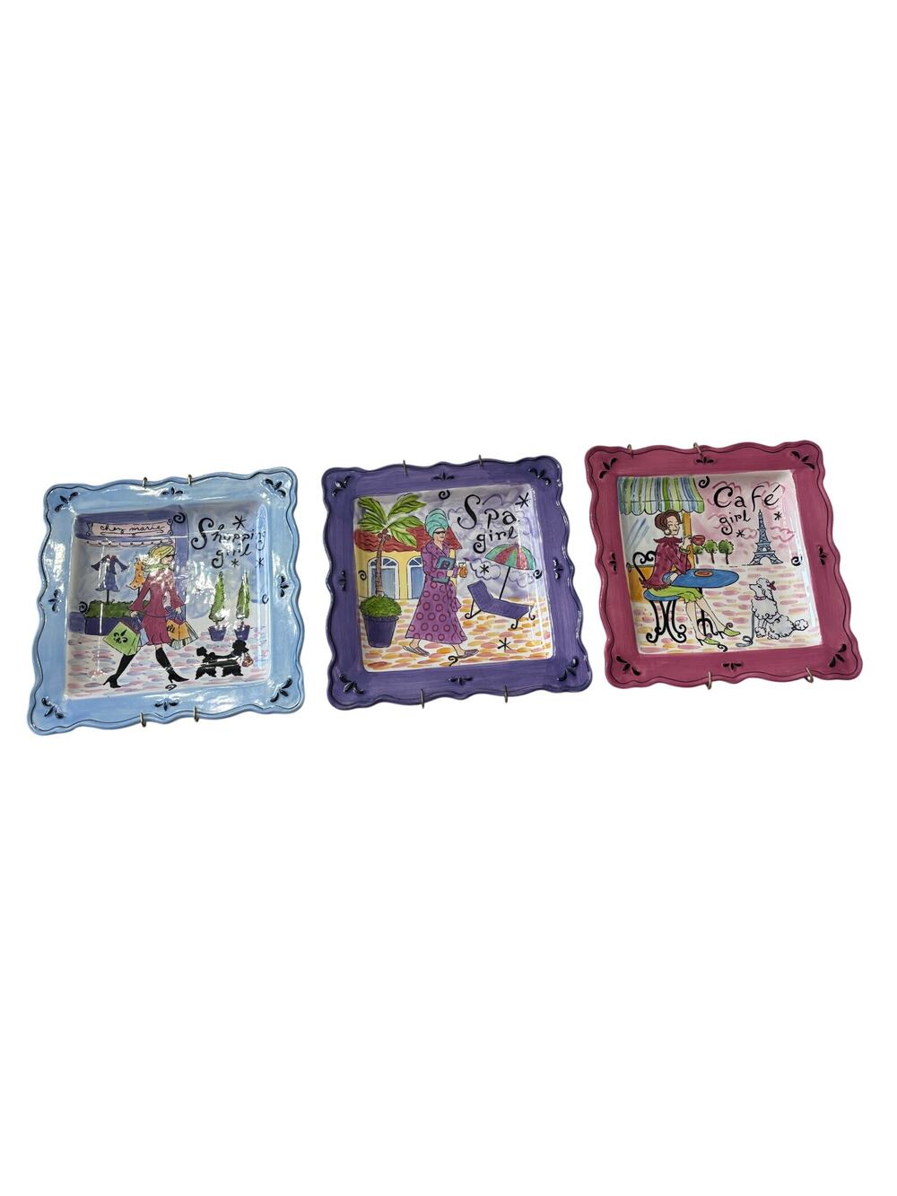 Certified International Shopping Spa Cafe Girl Set 3 Hangers Jennifer Brinley 9"
